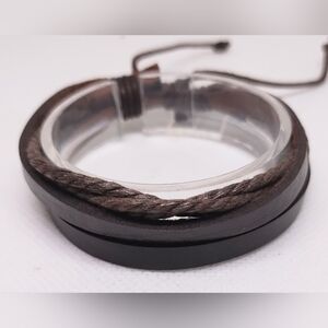 Men's Bracelet Leather Braided Layered Brown New f38